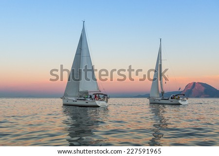 PATRAS - ZAKYNTHOS, GREECE - OCT 2, 2014: Unidentified sailboats participate in sailing regatta \