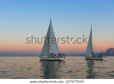 PATRAS - ZAKYNTHOS, GREECE - OCT 2, 2014: Unidentified sailboats participate in sailing regatta \