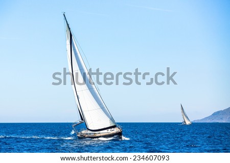 Sailing, racing yachts on the Sea. Luxury yachts.