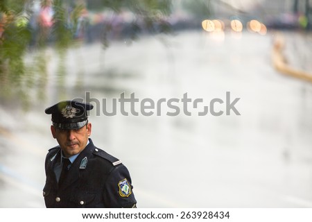 ATHENS, GREECE - MAR 25, 2015: Unidentified participants Independence Day of Greece is an annual national holiday, on this day, Greeks pay tribute to the heroes of the Revolution 1821-1829.