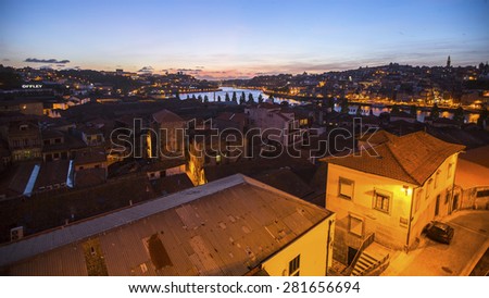 PORTO, PORTUGAL - MAY 15, 2015: View of Old Porto at night time. Porto is called Northern capital of Portugal. In 1996, UNESCO recognised Old Town of Porto as a World Heritage Site.