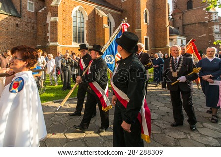 KRAKOW, POLAND - JUN 4, 2015: During the celebration the Feast of Corpus Christi (Body of Christ) also known as Corpus Domini, is a Latin Rite celebrating belief in the body and blood of Jesus Christ.