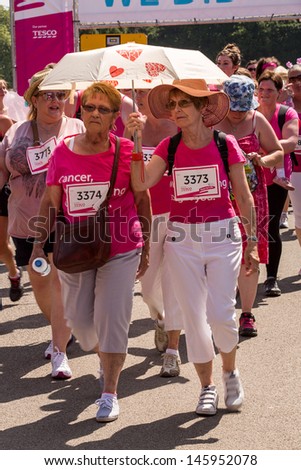 SOUTHAMPTON, UK - JULY 14 : Thousands of women gather for the annual Race for Life to raise money for Cancer Research. 14 July 2013 in Southampton, UK.