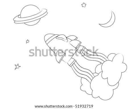 An Illustration Of A Spaceship In Space. Cartoon Style Children'S ...