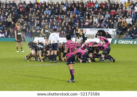 LONDON - May 1: New Zealand player Casey Laulala, Cardiff Blues Centre, watches the scrum, Semi Finals of the Amlin Challenge Cup against the London Wasps.  Laulala has been capped for the All Blacks