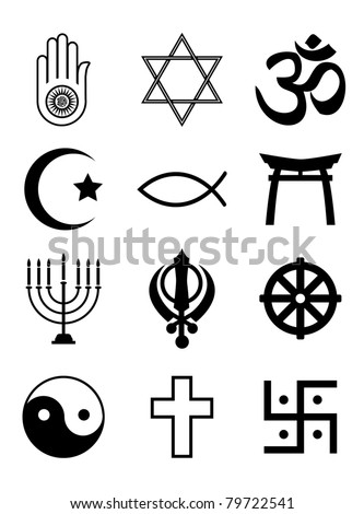 A Set Of Religious Symbols. Black Silhouettes Isolated On White. Eps10 ...