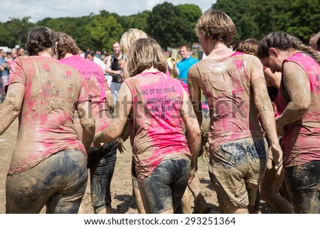 SOUTHAMPTON, UK - JULY 4 : Women gather for the annual Race for Life Pretty Muddy fun run, to raise money for Cancer Research. 4 July 2015 in Southampton, UK.
