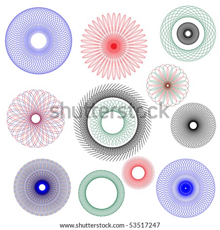 A vector illustration of spirographs in various forms and colours