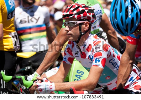 SAMATAN, FRANCE- JULY 16: Fredik Kessiakoff, the Sweden professional cyclist, at the departure of the 15th stage of the Tour de France, from Samatan to Pau, on July 16, 2012 in Samatan, France.