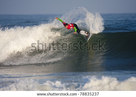 SEIGNOSSE, FRANCE - JUNE 3: Woman surfer Courtney Conlogue at the Swatch Pro France on June 3, 2011 in Seignosse, France.