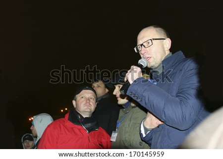KIEV, UKRAINE - NOVEMBER 27: People protest at Maidan Nezalezhnosti Square (EuroMaidan) after Ukraine suspended talks with the EU on association, November 27, 2013, Kiev