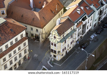 The top view of the good shepherd house in Bratislava old town, Slovakia.