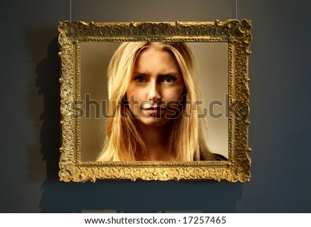 a portrait of a girl with antique frame