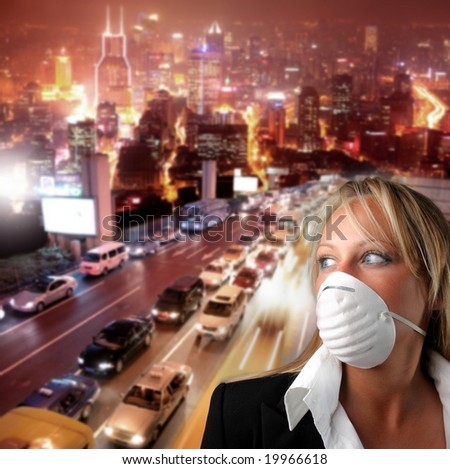 business woman with mask in a city