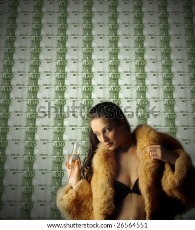 beautiful rich woman with money background