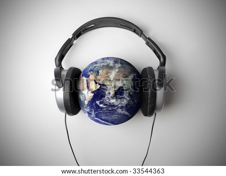 headphones around the planet earth