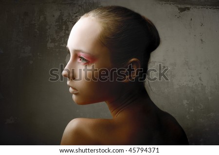 Half-length portrait of a beautiful woman with elegant makeup