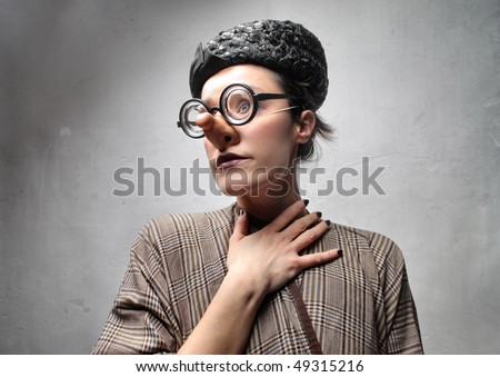 Woman disguised with thick glasses and fake nose
