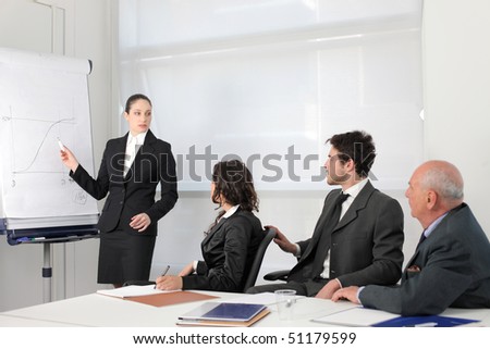 Business people on a meeting with businesswoman explaining a chart