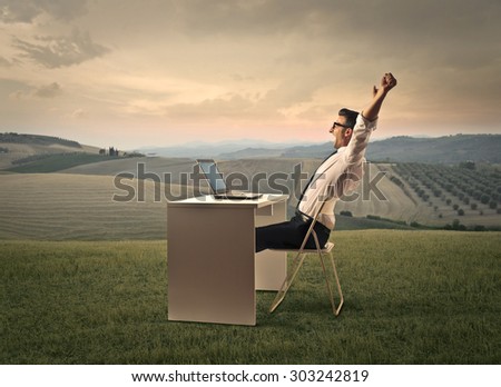 Businessman working in the countryside
