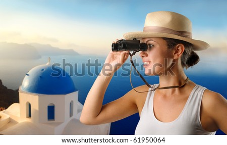 Similar – Image, Stock Photo Binoculars on Santorini with view of cruise ships