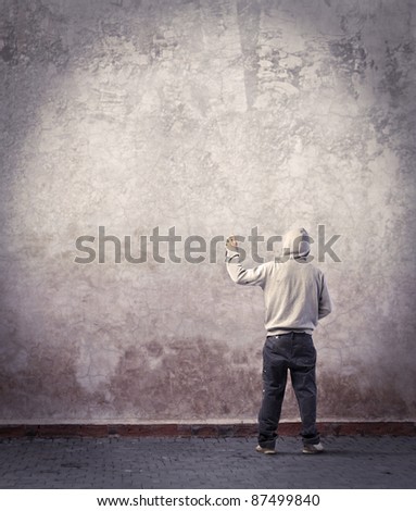 Similar – Image, Stock Photo Man. Writing on wall