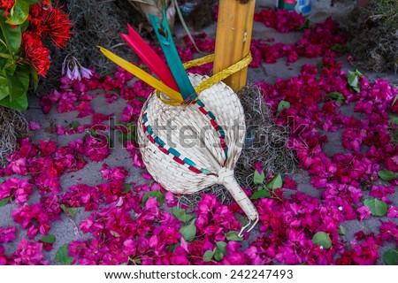 handmade fan with flowers at background