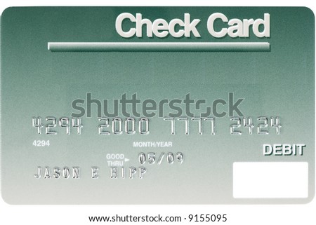 A green credit card shot straight on. Numbers are fake.