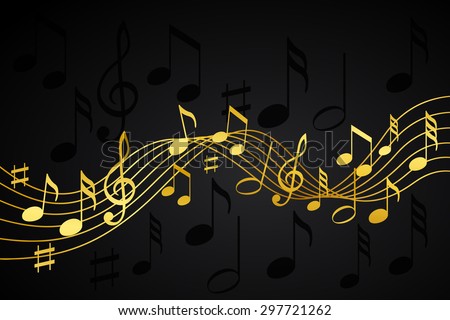 Gold music notes on a solid black background
