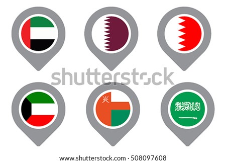 GCC Gulf country Flag Map Point isolated icon