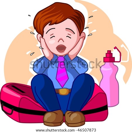 Illustration Of Boy Crying With Bag And Bottle - 46507873 : Shutterstock