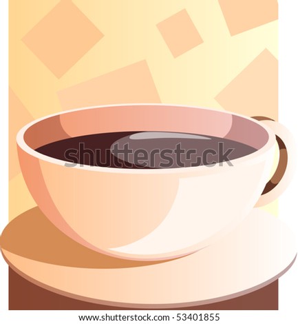 Illustration of tea cup with causer in  hot coffee	