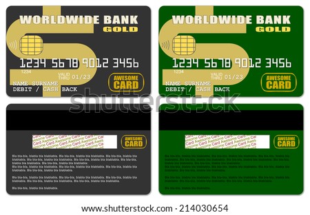 Templates of credit cards in black&green design with a dollar sign