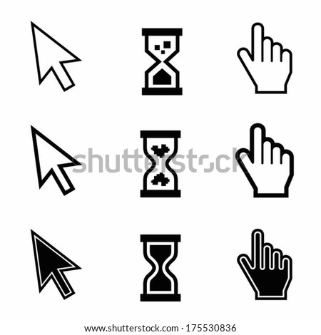 ?ursors icons: arrow, hourglass, mouse hand. Vector Illustration