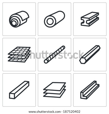 Metallurgy products icons set