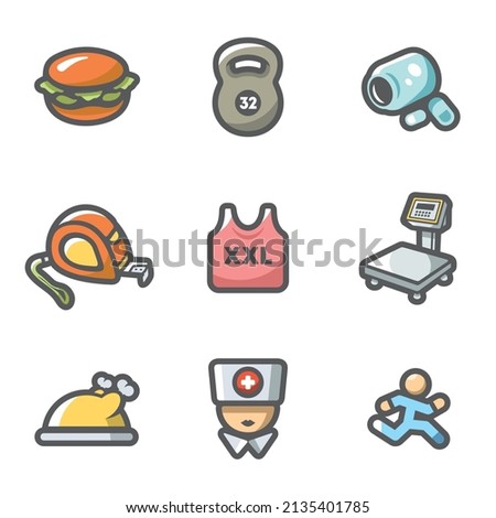 Fighting obesity organism icons set. Vector Illustration.