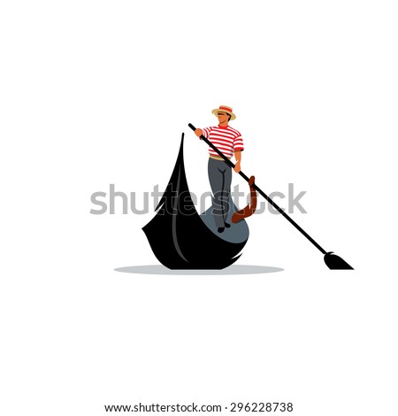 Venice gondola, gondolier rowing oar sign. Italy Travel. Italian man profession. Vector Illustration. Branding Identity Corporate logo design template Isolated on a white background