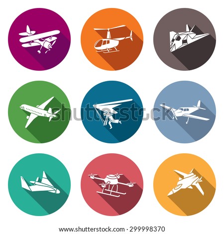 Air transport and the device Icons Set. Vector Illustration.
Isolated Flat Icons collection on a color background for design