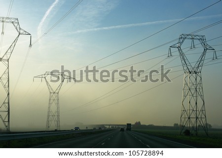 high way and electricity pylon in french country