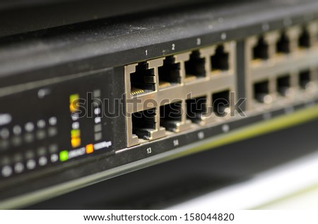 LAN network Ethernet switch. Close-up