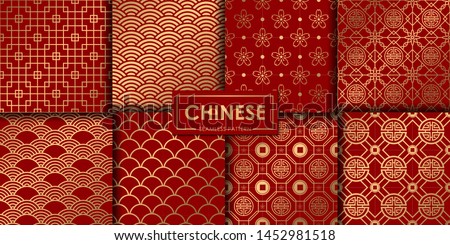 Golden chinese pattern collection, Abstract background, Decorative wallpaper.