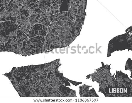 Minimalistic Lisbon city map poster design.