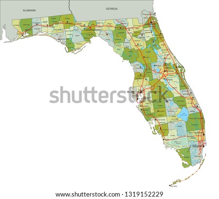 Highly detailed editable political map with separated layers. Florida