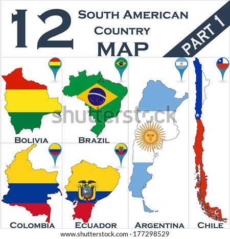 South American country set with map pointers - Part 1