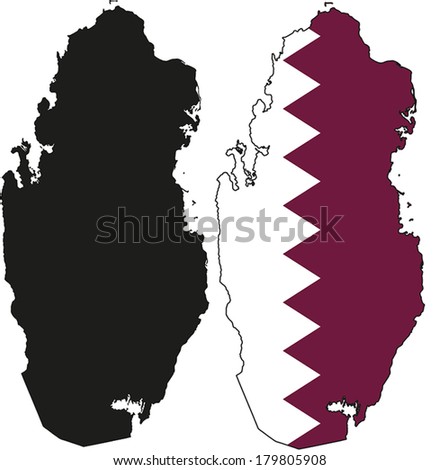Highly Detailed Country Silhouette With Flag - Qatar