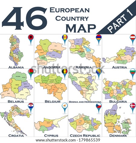 European political map set with map pointers - Part 