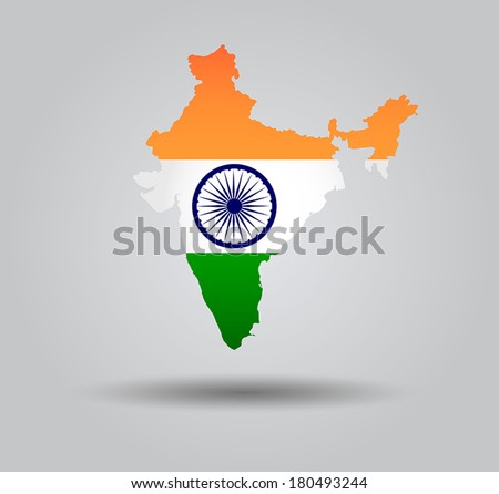 Highly Detailed Country Silhouette With Flag and 3d effect - India