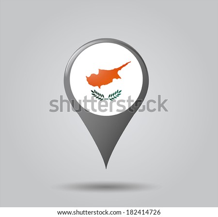 Map pointers with flag and 3D effect on grey background - Cyprus