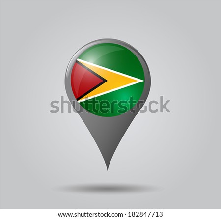 Map pointers with flag and 3D effect on grey background - Guyana