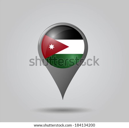 Map pointers with flag and 3D effect on grey background - Jordan